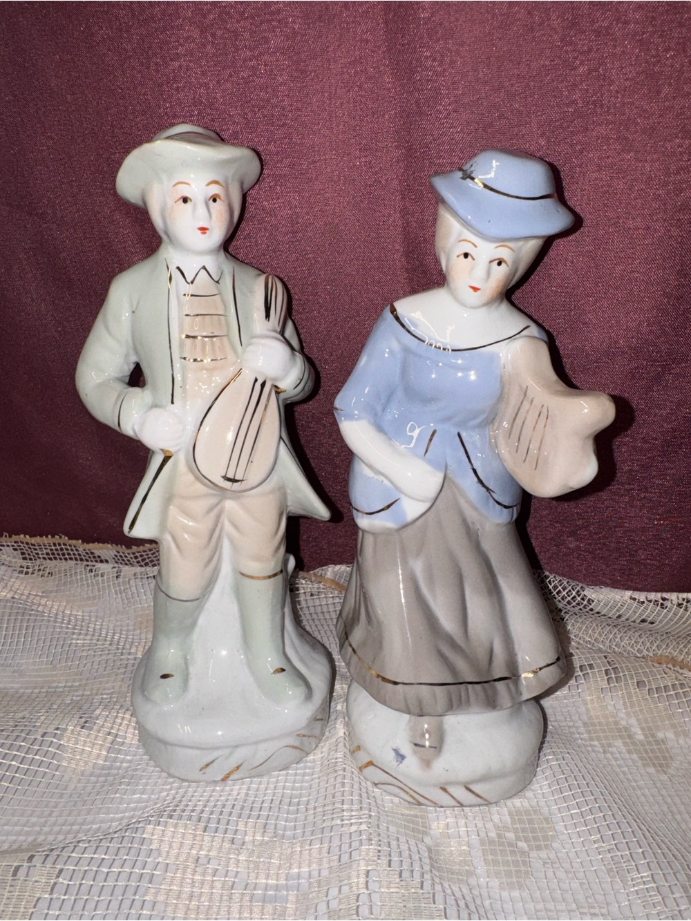 Vintage Porcelain Courtier Musician Figurines Set
